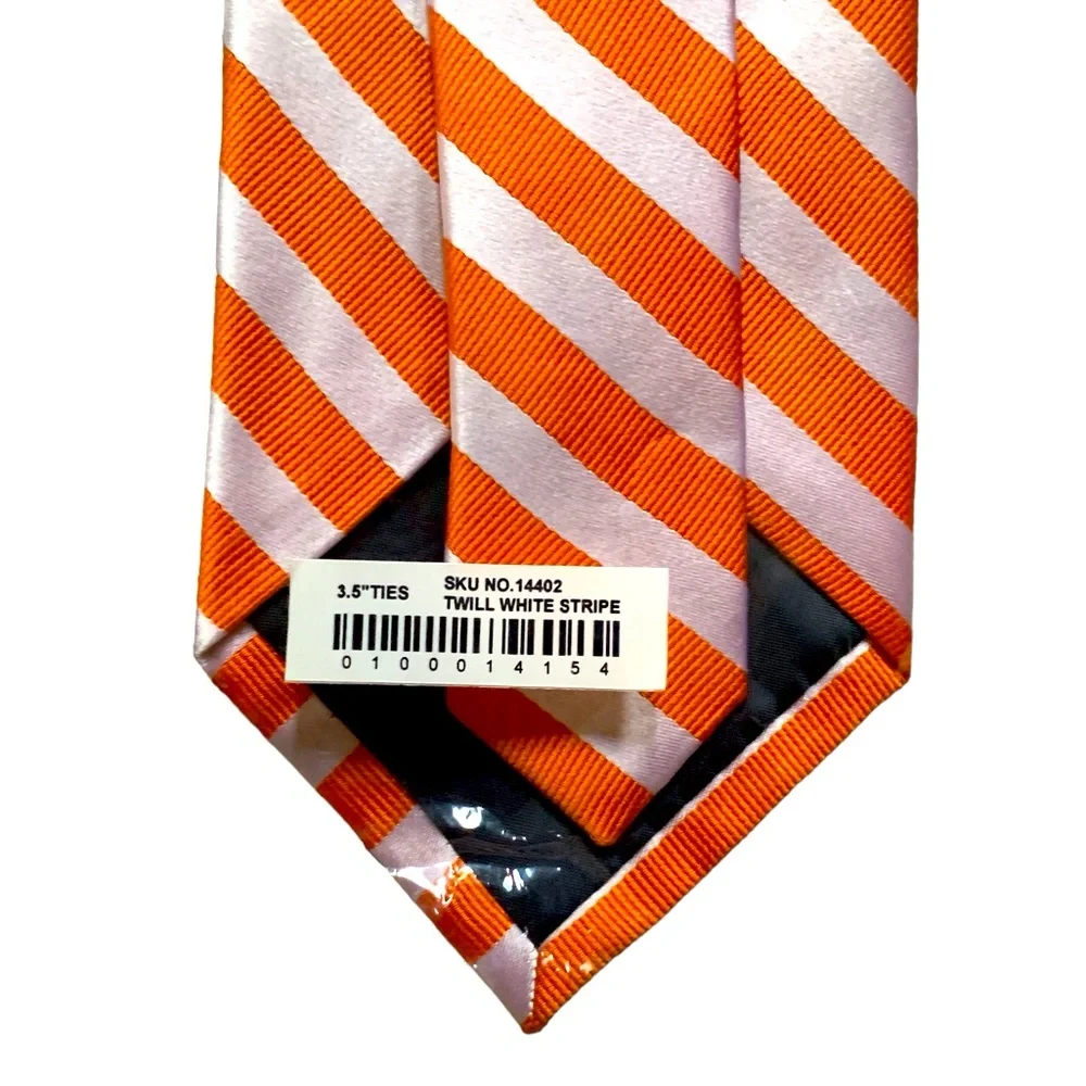 The Tie Bar Twill White Stripe Tie Men Color Orange Size 3.5 X 58